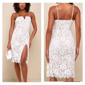 Lulu's Ivory Lace Midi Dress